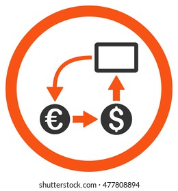 Cashflow Euro Exchange rounded icon. Vector illustration style is flat iconic bicolor symbol, orange and gray colors, white background.