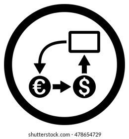 Cashflow Euro Exchange rounded icon. Vector illustration style is flat iconic symbol, black color, white background.