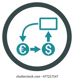 Cashflow Euro Exchange vector bicolor rounded icon. Image style is a flat icon symbol inside a circle, soft blue colors, white background.
