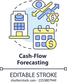 Cash-flow forecasting concept icon. Treasury management system function abstract idea thin line illustration. Isolated outline drawing. Editable stroke. Arial, Myriad Pro-Bold fonts used