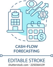 Cash-flow forecasting turquoise concept icon. Treasury management system function abstract idea thin line illustration. Isolated outline drawing. Editable stroke. Arial, Myriad Pro-Bold fonts used