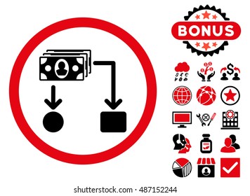 Cashflow icon with bonus images. Vector illustration style is flat iconic bicolor symbols, intensive red and black colors, white background.