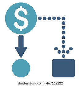 Cashflow icon. Vector style is bicolor flat iconic symbol with rounded angles, cyan and blue colors, white background.