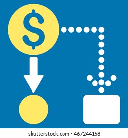 Cashflow icon. Vector style is bicolor flat iconic symbol with rounded angles, yellow and white colors, blue background.