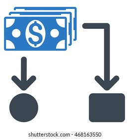 Cashflow icon. Vector style is bicolor flat iconic symbol with rounded angles, smooth blue colors, white background.