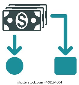 Cashflow icon. Vector style is bicolor flat iconic symbol with rounded angles, soft blue colors, white background.
