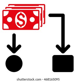 Cashflow icon. Vector style is bicolor flat iconic symbol with rounded angles, intensive red and black colors, white background.