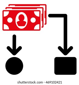 Cashflow icon. Vector style is bicolor flat iconic symbol with rounded angles, intensive red and black colors, white background.