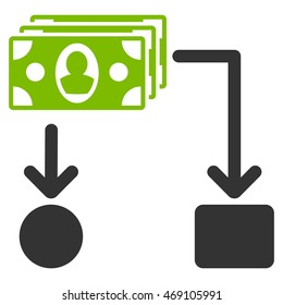 Cashflow icon. Vector style is bicolor flat iconic symbol with rounded angles, eco green and gray colors, white background.