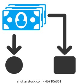 Cashflow icon. Vector style is bicolor flat iconic symbol with rounded angles, blue and gray colors, white background.
