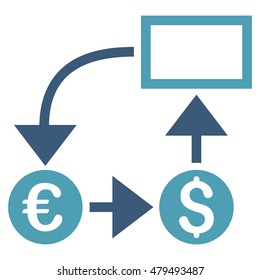 Cashflow icon. Vector style is bicolor flat iconic symbol, cyan and blue colors, white background.