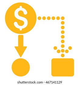 Cashflow icon. Vector style is flat iconic symbol with rounded angles, yellow color, white background.