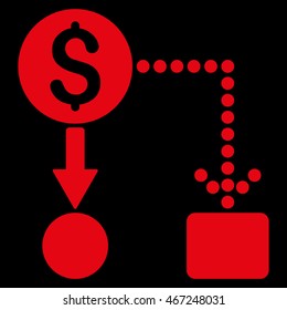 Cashflow icon. Vector style is flat iconic symbol with rounded angles, red color, black background.