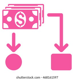 Cashflow icon. Vector style is flat iconic symbol with rounded angles, pink color, white background.