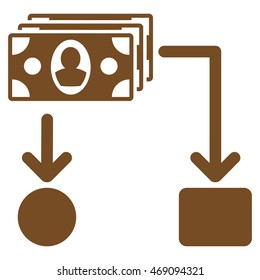 Cashflow icon. Vector style is flat iconic symbol with rounded angles, brown color, white background.