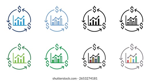 Ícones de Fluxo de Caixa Definir Coleção de Vários Estilos de Vetor