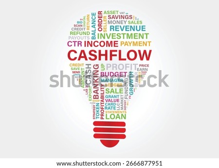 Cashflow Light Bulb Concept with Creative Word Cloud Vector Design
