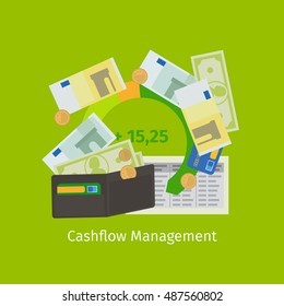 Cashflow management cartoon flat icon. Vector illustration