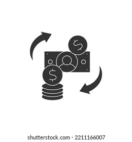  Cash-flow Management Glyph Icon. Tracking Money In Bank. Checking Bank Account. Financial Literacy Concept. Filled Flat Sign. Isolated Silhouette Vector Illustration