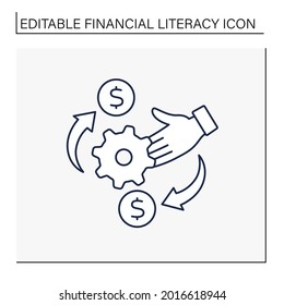 Symbol der Cashflow-Management-Linie. Prozess der Geldverfolgung. Analyse etwaiger Änderungen im Account. Konzept der Finanzkompetenz Einzige Vektorgrafik. Bearbeitbarer Hub