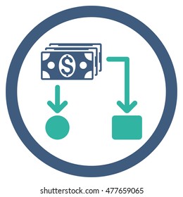 Cashflow rounded icon. Vector illustration style is flat iconic bicolor symbol, cobalt and cyan colors, white background.
