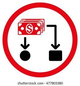 Cashflow rounded icon. Vector illustration style is flat iconic bicolor symbol, intensive red and black colors, white background.