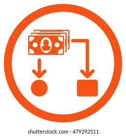Cashflow rounded icon. Vector illustration style is flat iconic symbol, orange color, white background.