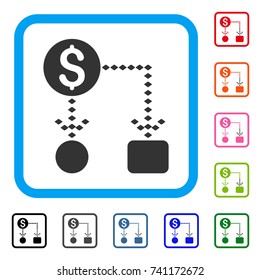Cashflow Scheme icon. Flat grey iconic symbol inside a light blue rounded squared frame. Black, gray, green, blue, red, orange color variants of Cashflow Scheme vector.