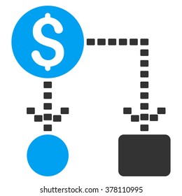 Cashflow Scheme vector icon. Style is bicolor flat symbol, blue and gray colors, dots are rounded rectangles, white background.
