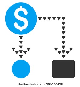 Cashflow Scheme vector icon. Cashflow Scheme icon symbol. Cashflow Scheme icon image. Cashflow Scheme icon picture. Cashflow Scheme pictogram. Flat blue and gray cashflow scheme icon.