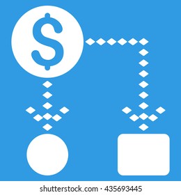 Cashflow Scheme vector toolbar icon. Style is flat icon symbol, white color, blue background, rhombus dots.