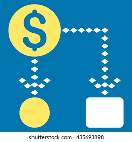 Cashflow Scheme vector toolbar icon. Style is bicolor flat icon symbol, yellow and white colors, blue background, rhombus dots.