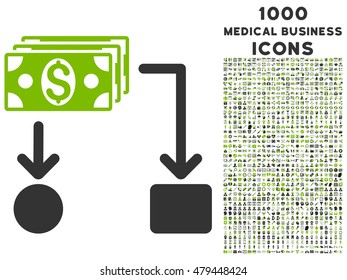 Cashflow vector bicolor icon with 1000 medical business icons. Set style is flat pictograms, eco green and gray colors, white background.