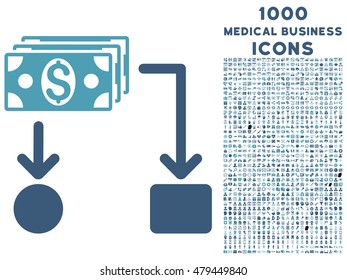 Cashflow vector bicolor icon with 1000 medical business icons. Set style is flat pictograms, cyan and blue colors, white background.