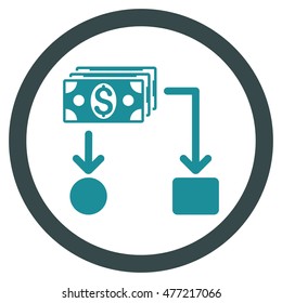 Cashflow vector bicolor rounded icon. Image style is a flat icon symbol inside a circle, soft blue colors, white background.