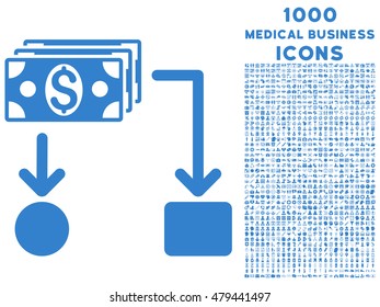 Cashflow vector icon with 1000 medical business icons. Set style is flat pictograms, cobalt color, white background.