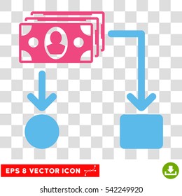 Cashflow vector icon. Image style is a flat pink and blue icon symbol.