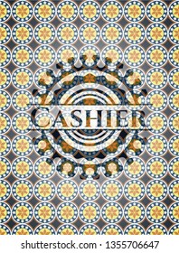 Cashier arabic badge background. Arabesque decoration.
