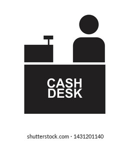 Cashier and cash desk icon. Cash desk black isolated vector illustration