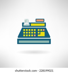 Cashier counter in modern flat design. Supermarket register icon. Vector illustration