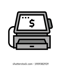 cashier counter with pos terminal color icon vector. cashier counter with pos terminal sign. isolated symbol illustration