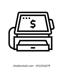 cashier counter with pos terminal line icon vector. cashier counter with pos terminal sign. isolated contour symbol black illustration