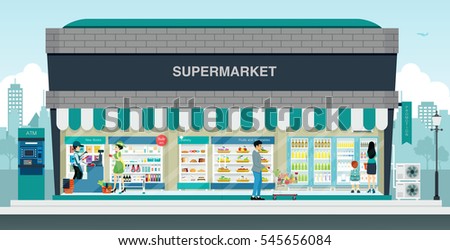 The cashier and a customer in a supermarket