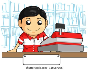 Cashier Employee with Friendly Smile
