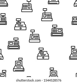 Cashier Equipment Vector Seamless Pattern Thin Line Illustration