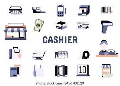 Kassierer Flat Vektorillustration Icon Aufkleber Set Design-Materialien