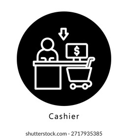 Cashier Icon Button, Mini Illustration Relate To Payment Service. Use For Modern Concept, Ui, Ux Web And App Development.
