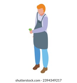 Cashier icon isometric vector. Young man working. Servicing customer payments