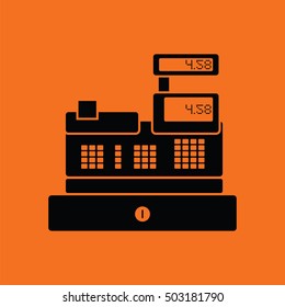 Cashier icon. Orange background with black. Vector illustration.