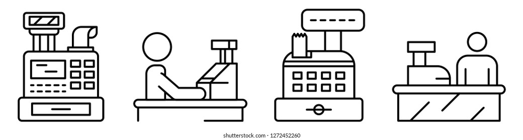 Cashier icon set. Outline set of cashier vector icons for web design isolated on white background